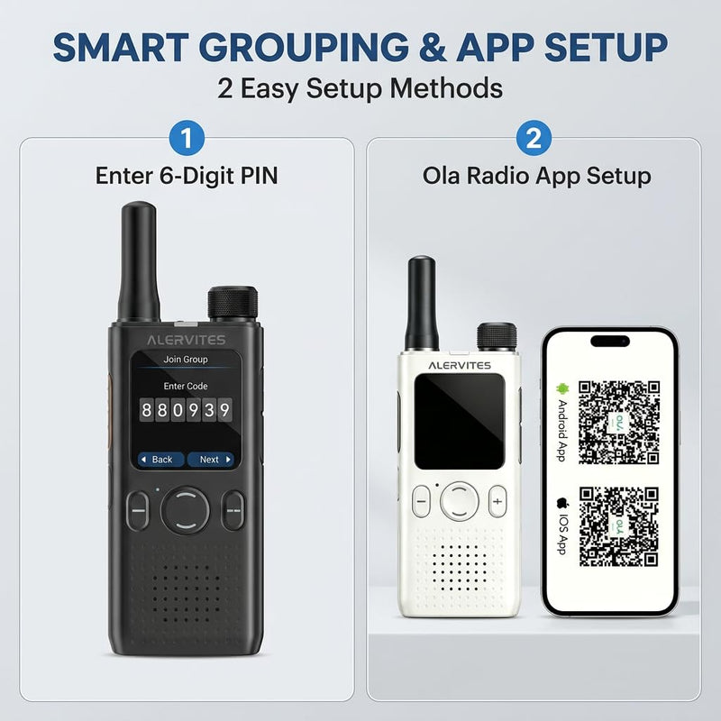 POC-AT1 4G/5G Network Radio, [White/Black] Global Range Walkie Talkie with Screen, Type-C Fast Charging, No Distance Limit PoC Radio for Hotels, Security, Road Trips Gray