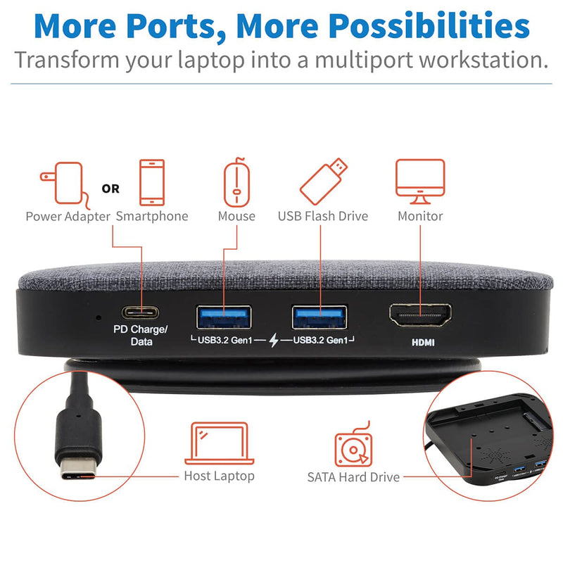 Tripp Lite USB C Dock Single Display 4K HDMI USB-A/USB C Hub 100W Charging (U442-DOCK17-GY)