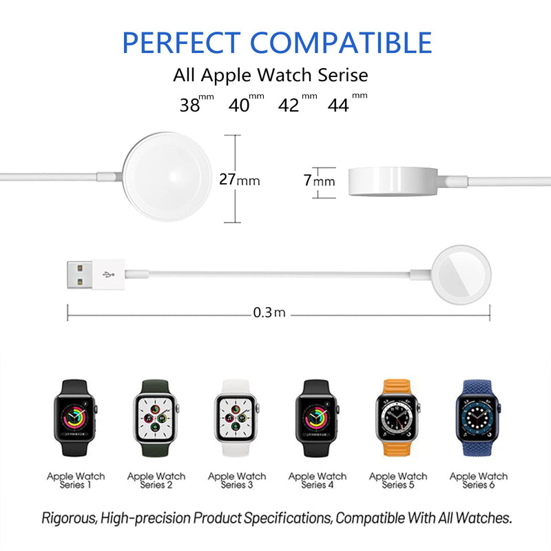 Watch Charger for Apple Watch Charger, 0.3m/1FT Short iWatch USB Wireless Magnetic Portable Charging Cable Cord Compatible with Apple Watch Series 9/8/7/6/SE/5/4/3/2/1