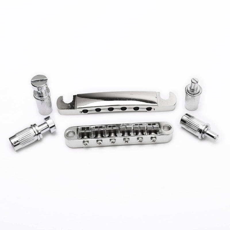 Swhmc Tune-O-Matic Bridge and Tailpiece Studs Set for LP Electric Guitar Replacement Parts, with 3L3R Guitar Locking Tuners Tuning Pegs Keys (Silver) silver
