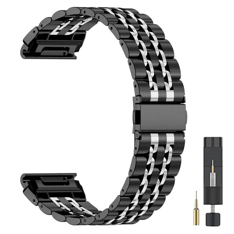 26mm Quickfit Metal Watch Band Compatible with Garmin Fenix 8/tactix 8 AMOLED-51mm/Fenix 7X pro/7X/6X Pro/6X/5X Plus/5X/3 HR/3,Stainless Steel Strap for quatix 8/epix Pro 51mm/Enduro 3 2/tactix 7 Pro black silver