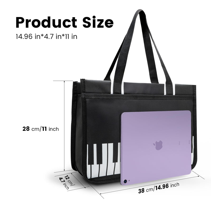 BestSounds Piano Bag, Zipper Waterproof Music Book Tote Bag Piano Accessories for Women, Gifts for Musicians Black