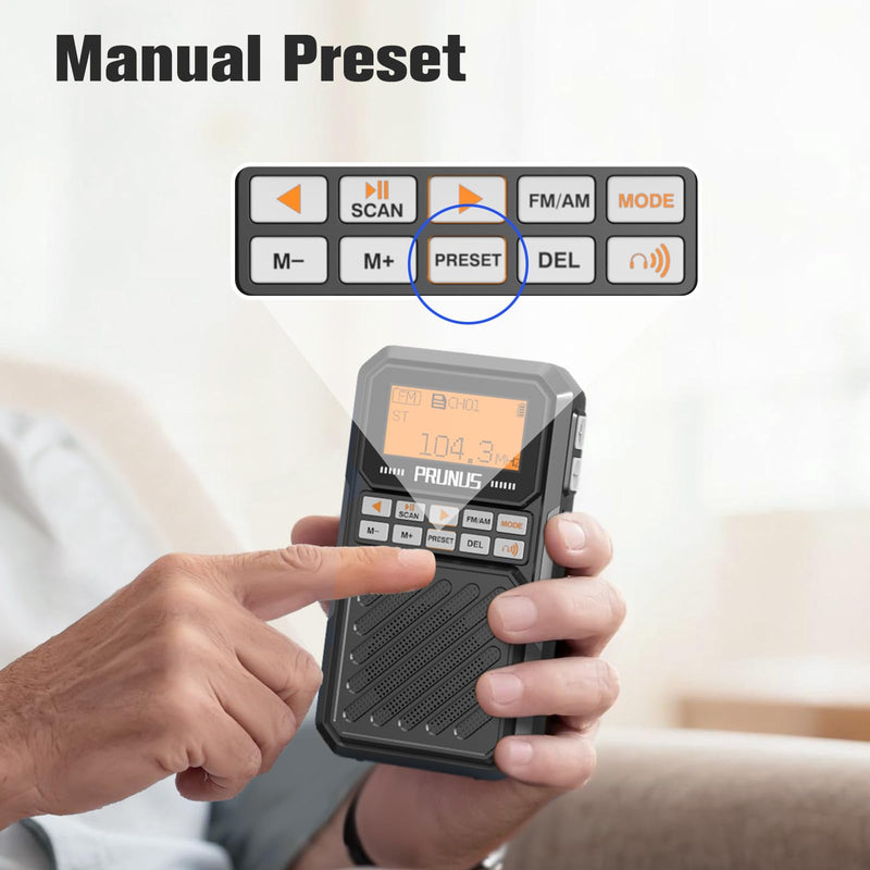 [AUSTRALIA] - PRUNUS J525 Portable Radio AM FM with Bluetooth Earphone Output & Bluetooth Speaker Mode, Preset, 2500mAh Rechargeable, Micro SD Playback with Shuffle & Sequential Play, Headphone Jack, Sleep Timer 