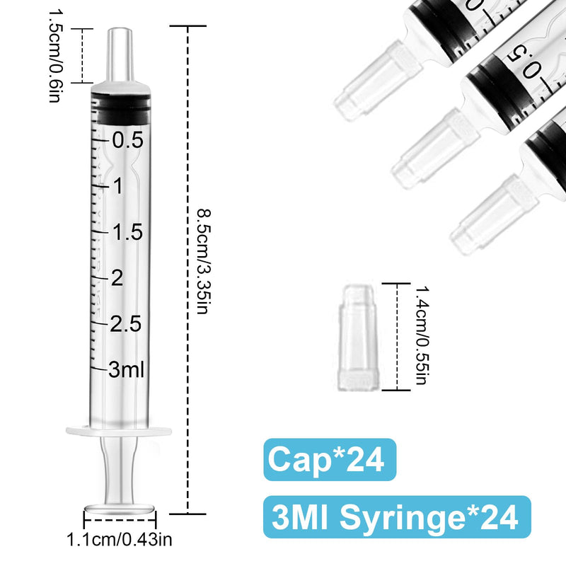HXC Syringes 3 ml Plastic Syringe Pack of 24 Colostrum Syringe with Lid Food Syringe Disposable Syringes Individual Package 2 ml Syringe Sterile for Newborn Animal Feeding Lab 3ml