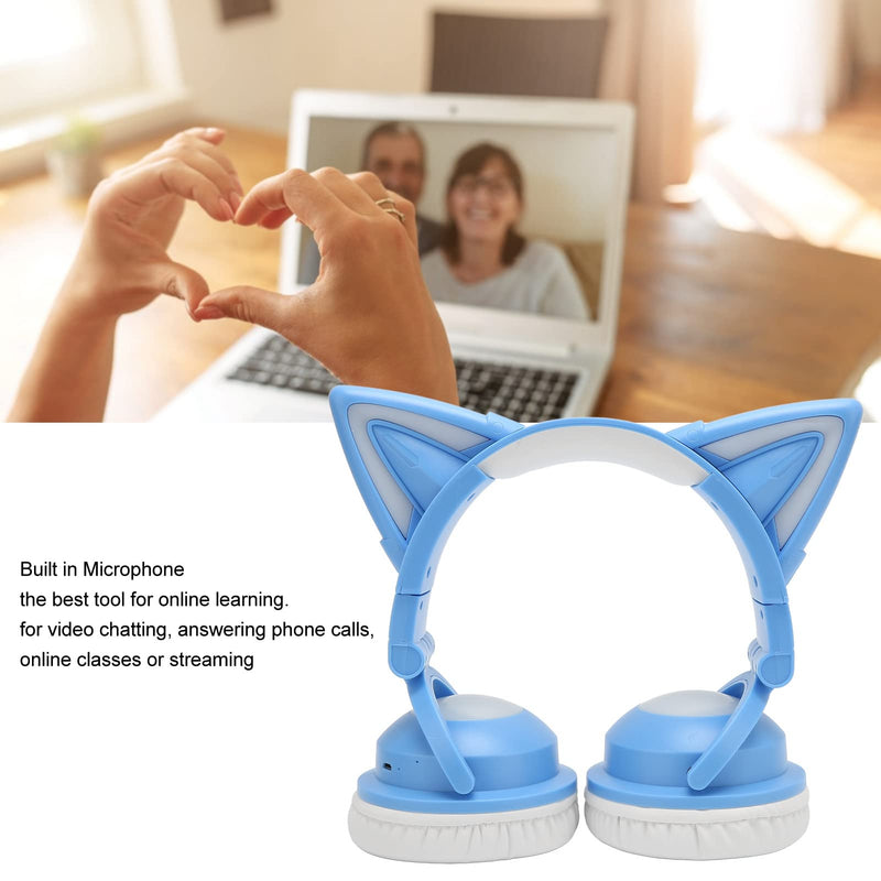 PUSOKEI RGB Cat Ear Headphone, Stereo Cute Gaming Bluetooth Headphones with 3.5mm Cable, Over Ear Cat Adjustable LED Light Foldable Music Headset for Adult Kids Game Music