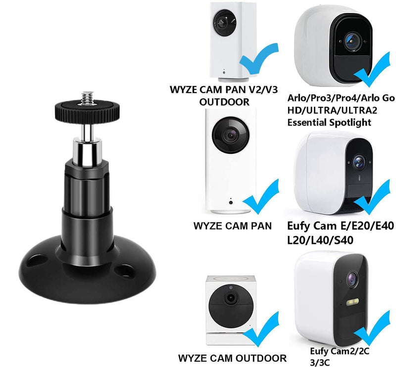 2 Pack Adjustable Security Wall Mount for Ring Camera&Stick Up Cam Battery,Indoor Outdoor Mount Bracket for Arlo HD/2/3/4,Ceiling Mount Kit for Plug-in HD Security Cam, Adhesive or Screw,No Drill