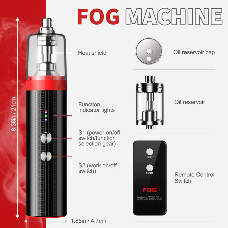 COOWOO Portable Mini Fog Machine, 3 Adjustable Modes, Handheld Fog Machine with Remote Control Fogger for TikTok Live Streaming, Youtube Short Videos, Photography and Parties, Model Smoke L