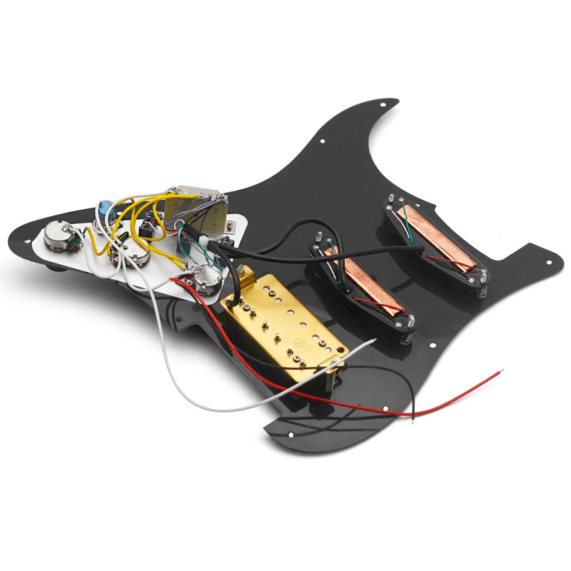 [AUSTRALIA] - SAPHUE SSH-Coil Splitting Electric Guitar Pickguard Two Mini Humbucker + ONE Humbucker(9K/9K/15K)+Silence Switch Loaded Prewired Scratchplate (Black) Black+Zebra 