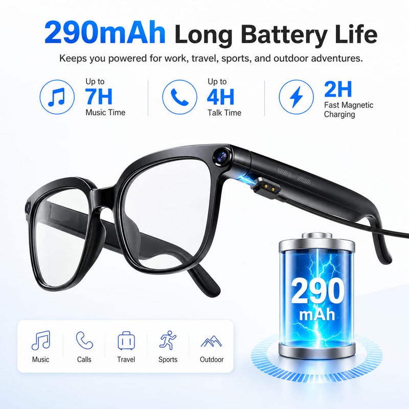 4K Camera AI Smart Glasses for Men Women, Bluetooth Video Audio Sunglasses,Video&Photo Recording Glasses AI Assistant,Wearable Eyeglasses for Vlogging, Travel, Business