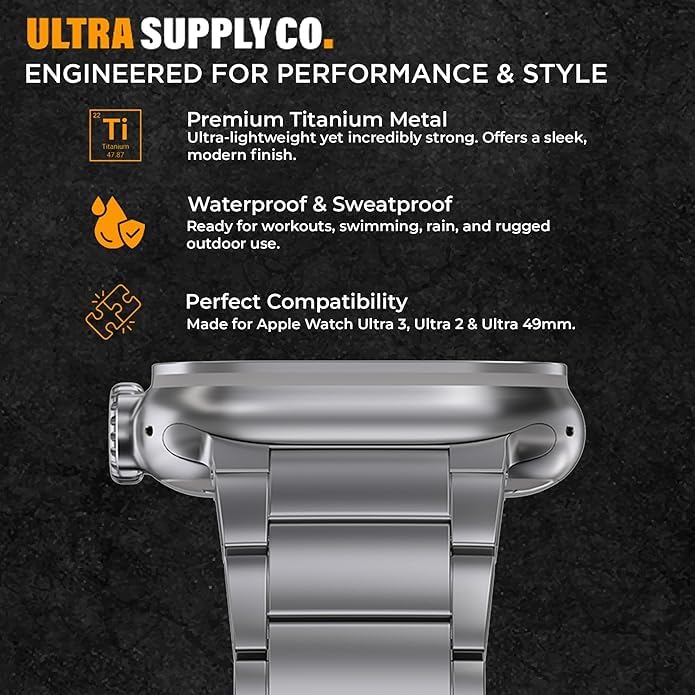 Titanium Band for Apple Watch Ultra 3/2/1 (49mm), DLC Coating | Scratch Resistant Diamond-Like-Carbon Coating, Titanium Bracelet with Magnet Buckle, Color Matching Titanium Natural Titanium | Magnetic Clasp | 22mm