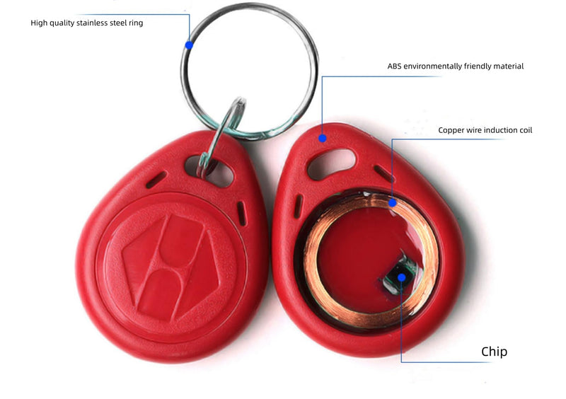125kHz T5577 RFID Key Fob Proximity ID Token Label Rewritable(10PCS) (Red) Red
