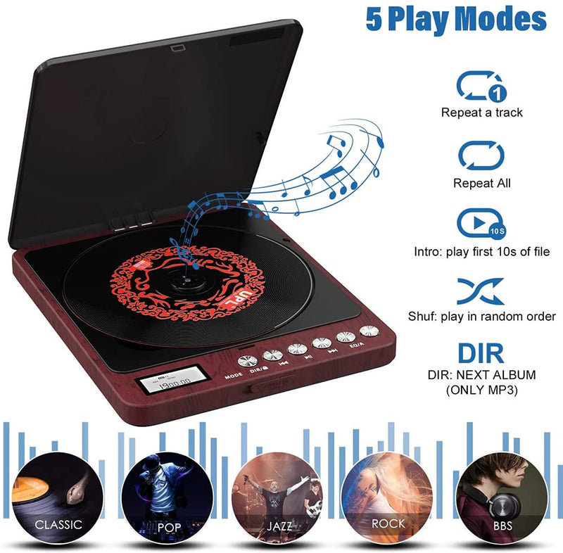 [AUSTRALIA] - Portable CD Player with Speakers 2000mAh Rechargeable CD Player Portable with Double 3.5mm Headphones Jack,Small Anti-Shock Personal CD Player for Car Aux or Home Music Player 806-Red 