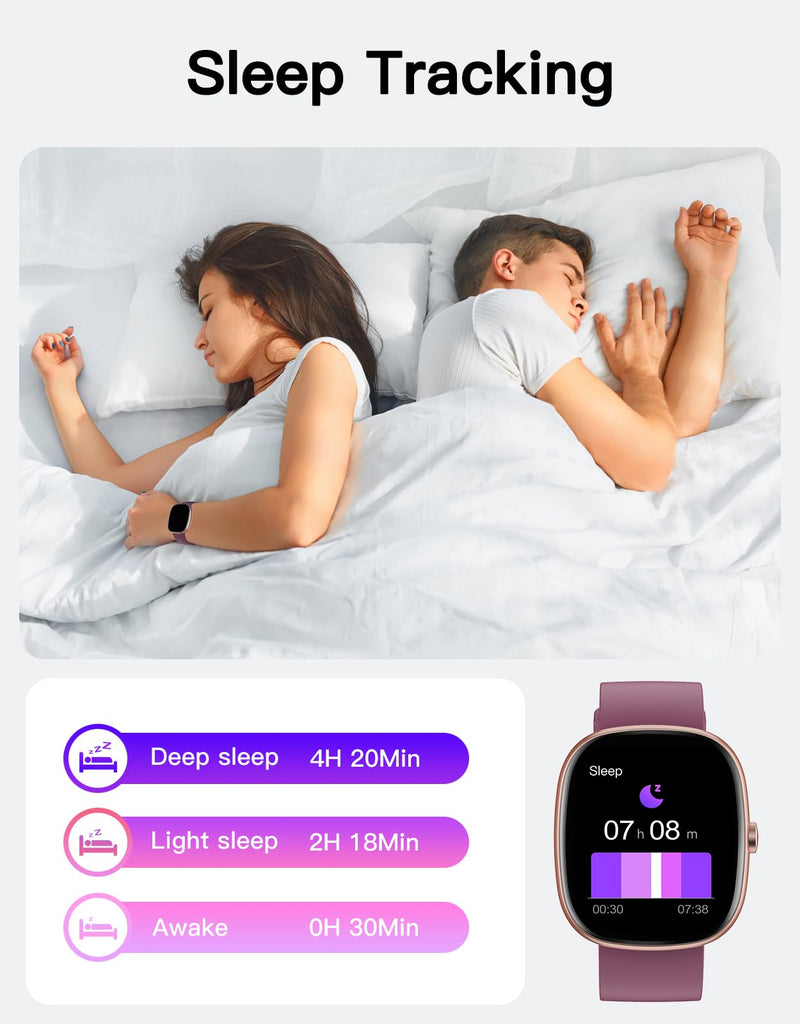 Fitness Tracker with Call Function, 1.85” Fitness Watch for Women and Men, 24/7 Heart Rate & Blood Oxygen Monitor, Sleep Tracker, 100+ Sport Modes, IP68 Waterproof (Purple)
