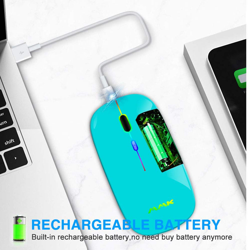 Wireless Bluetooth Mouse for Laptop, Rechargeable Mouse 2.4G USB Optical Wireless Mouse, LED Slim Dual Mode(Bluetooth 5.0 and 2.4G) Wireless Mouse for Laptop, PC, Mac OS , Android , Windows (Seafoam) Seafoam