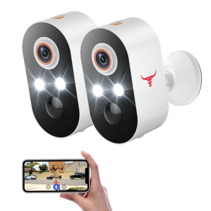 1080P Security Camera Wireless Outdoor, Color Night Vision, Intelligent Human Detection, 2.4Ghz Wi-Fi Support, 2-Way Audio, Battery Powered, Cloud Storage (2 Pack) 2 Pack