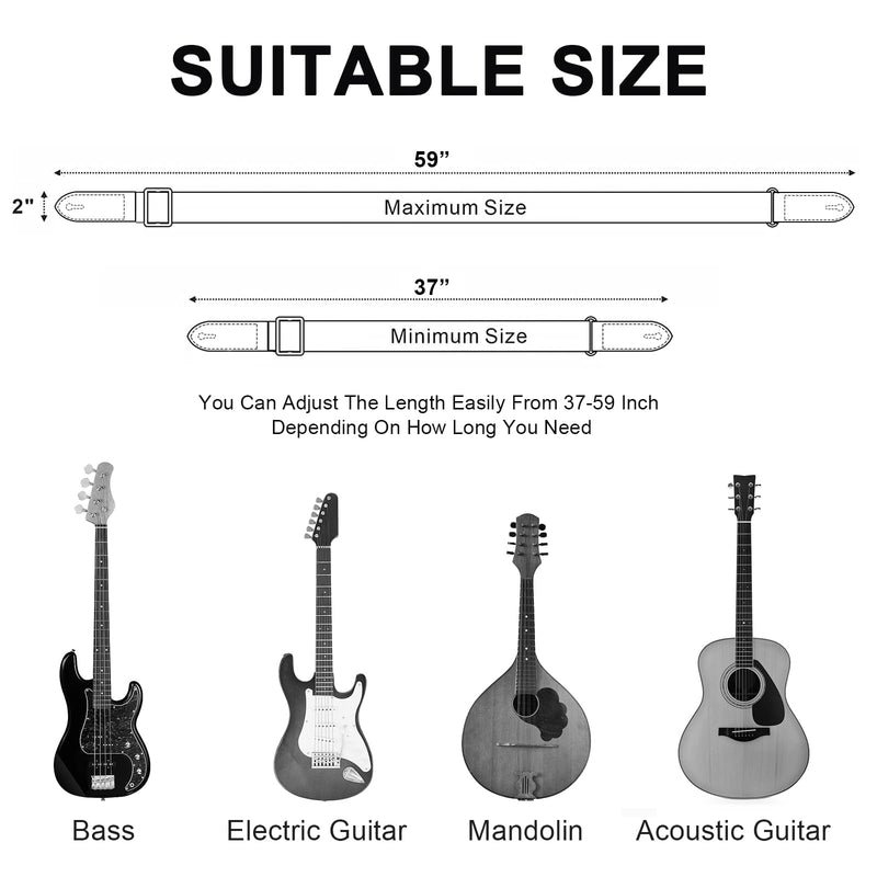 BestSounds Guitar Strap - Strap for Acoustic, Electric and Bass Guitars with Leather Head and Pick Holder Pockets Black