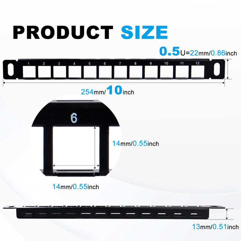 [AUSTRALIA] - GeeekPi 10" 0.5U-12-Port Blank Keystone Patch Panel with Cat6 RJ45 Keystone Socket for DeskPi RackMate T0/T1/T2 Network Cabinets/Server Rack 