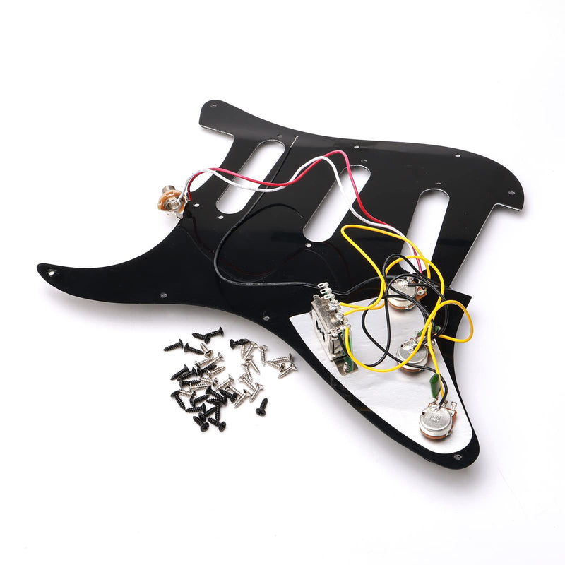 Swhmc SSS 11 Hole Electric Guitar Pickguard ST Backplate Set with Control Knobs, Toggle Switch, Guitar Strings for Fender Stratocaster Strat, Black Pearl Black