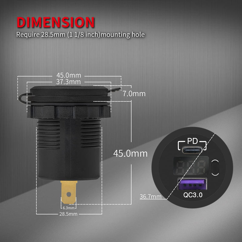 DaierTek 3 pcs Lighted Car Cigarette Lighter Socket and 3 pcs PD Type C USB Charger Socket