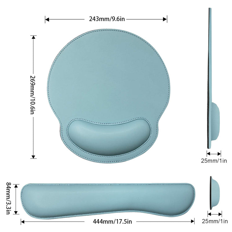 Ergonomic Mouse Pad Set Keyboard Wrist Rest Pad and Mousepads with Wrist Support,iVeze Pu Leather Memory Foam Lightweight Comfortable Mouse Pads for Home Office Efficient Working, Blue