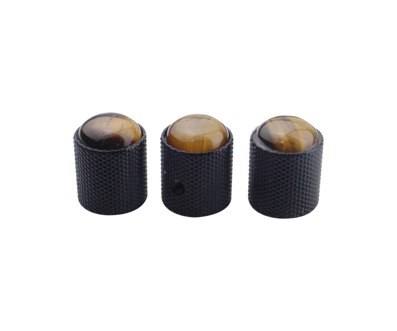 guyker Dome Guitar Bass Potentiometer Control Knobs with 6mm Dia. Shaft Pots - 3PCS Zinc Alloy Bell Speed Tone Volume Knob Replacement Part, (Tiger-Eye Top, Black) Tiger-Eye Top