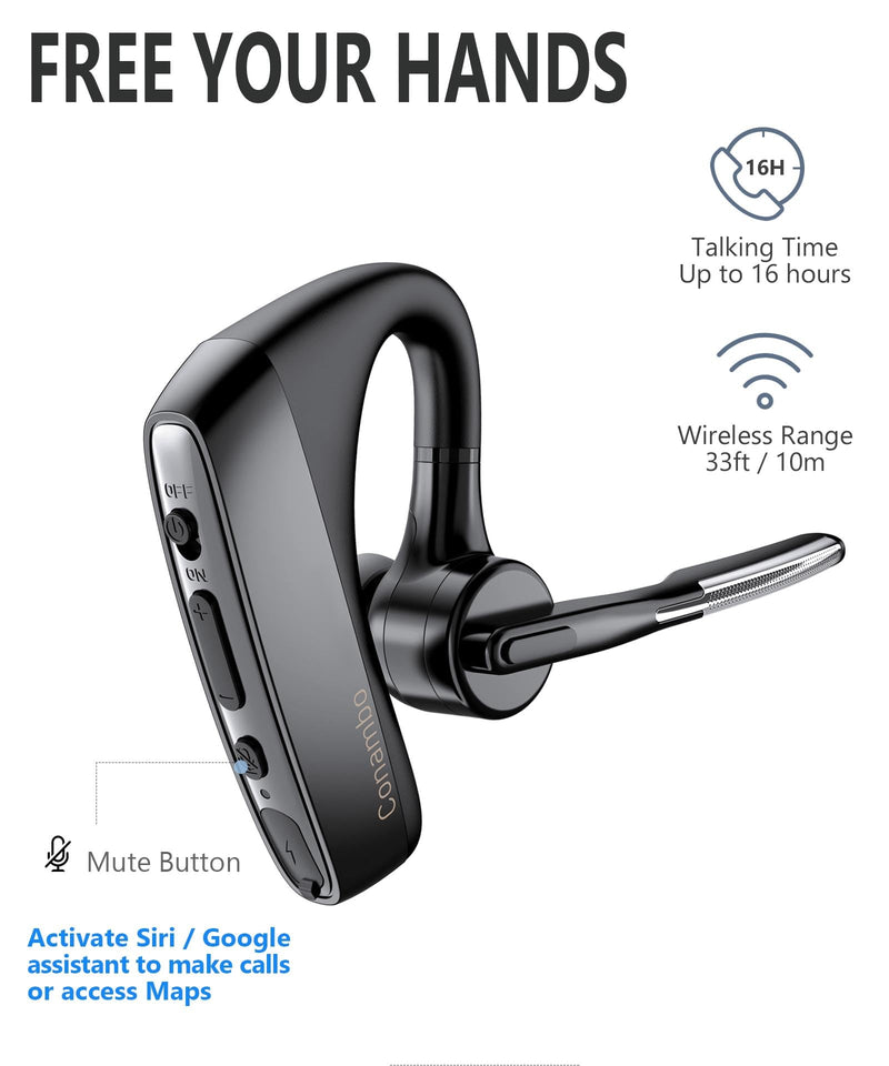 Conambo K18 Wireless Headset Bluetooth V5.1, Bluetooth Earpiece 16 Hrs Talking Time Hands-Free Single Ear Bluetooth Headset with Dual Mic Noise Canceling for Work Trucker iPhone Android Cell Phone