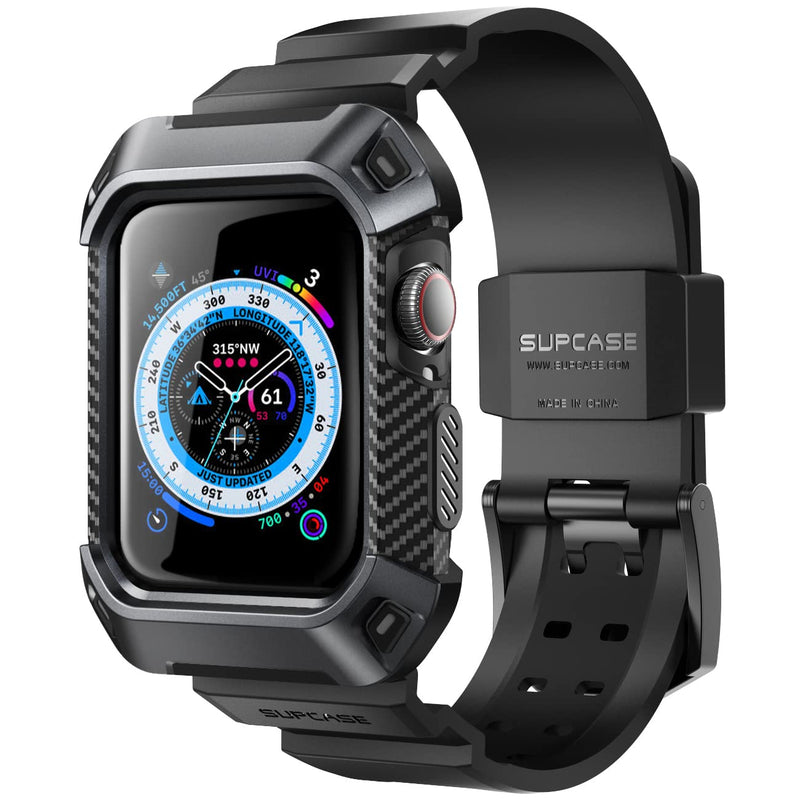 SUPCASE Unicorn Beetle Pro/Unicorn Beetle Pro XT Band for Apple Watch Series 8/7/6/SE/5/4 [45/44mm], Rugged Protective Case with Strap Bands (Black&Silver)