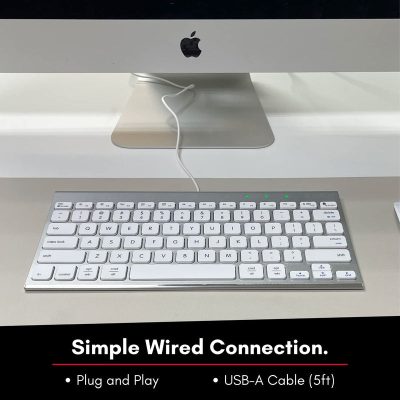 Macally USB Wired Keyboard for Mac and Windows PC - Space Saving Compatible Small Apple Keyboard - 78 Keys External Mac Keyboard for MacBook Pro/Air, iMac, Desktop Mac Mini - Silver Aluminum
