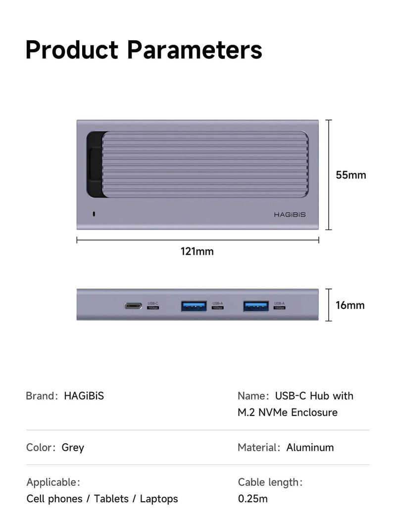 Hagibis USB C Hub with M.2 SSD Enclosure, Magnetic Cover Easy Disassemble External Hard Drive Enclosure with 10Gbps USB 3.1, USB C for MacBook Pro, iPhone15 Pro Max, Mac Mini, Laptop, PC (HB777)