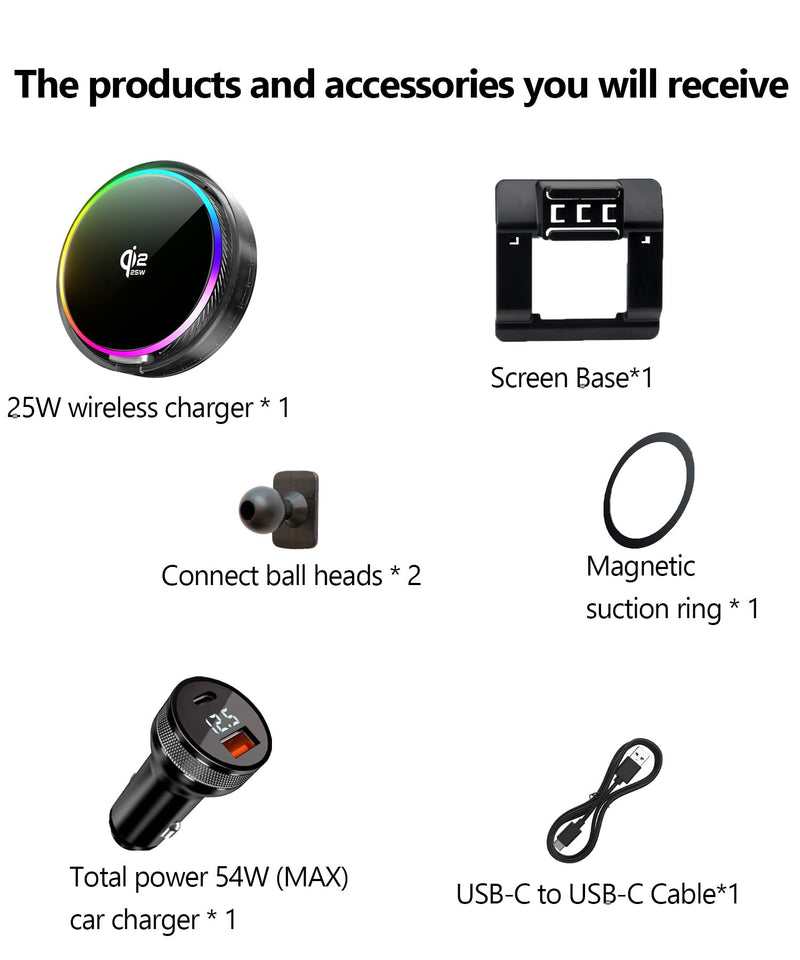 25W Car Mount Charger for Toyota RAV4/Hybrid 2026 | 2026 Toyota RAV4/RAV4 Hybrid Qi2.2 25W MagSafe Fast Charging Cell Phone Holder Accessories,with Cooling Fan＆54W Fast Adapter for 2026 Toyota RAV4/Hybrid