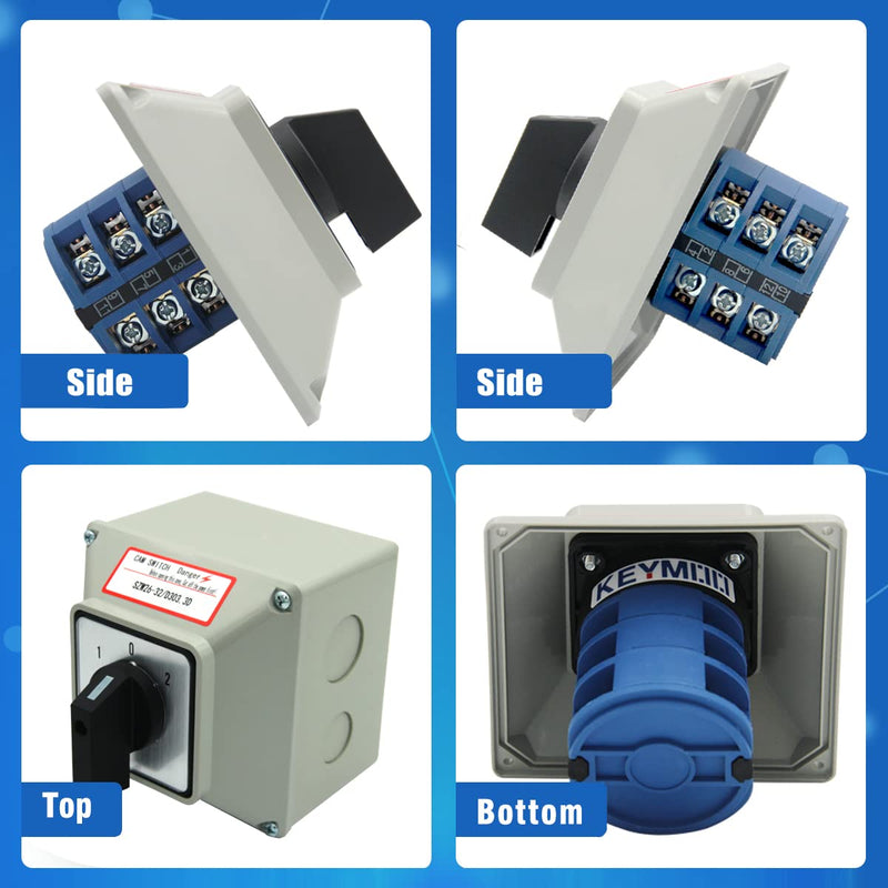 32A Rotary Changeover Switch With Exterior Box, 3 Position 3 Phase 12 Terminals, 2-Way 3NO 3NC Universal Selector, Cam Switch Box IP65, CE (30 Amp.)