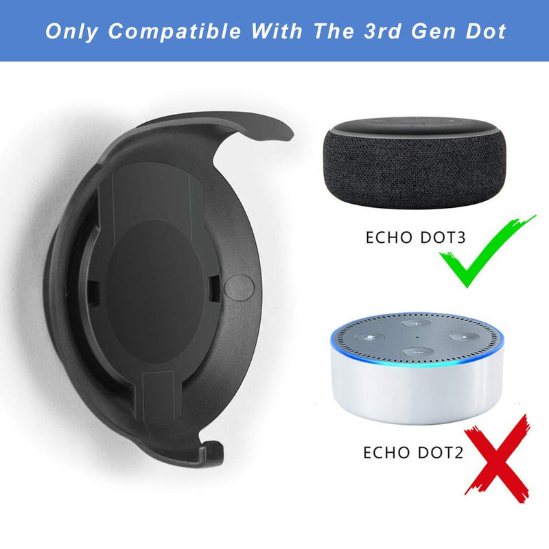 Echo Dot Wall Mount Holder for 3rd Generation, Built-in Cable Management Space-Saving Accessories for Dot(3rd Gen) Smart Speakers, with Sticking Tape and Drill Nail-Black Black