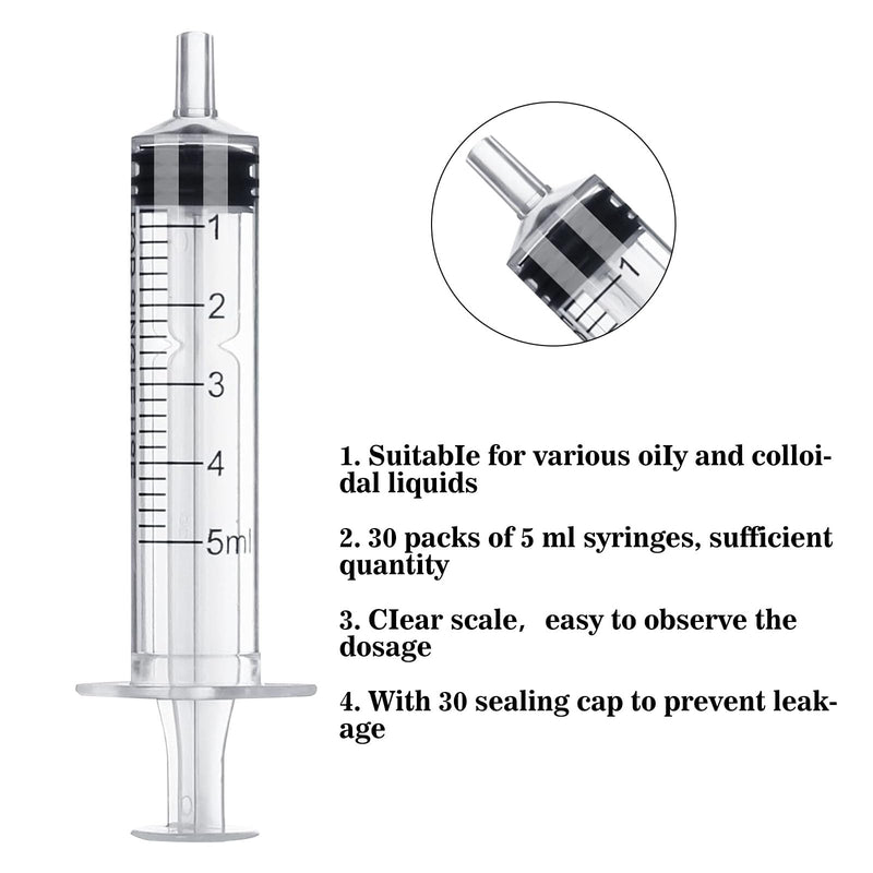 Mooshy Pack of 30 5 ml Syringes Plastic Syringes with Lid Sterile Colostrum Syringe Without Needles Dosing Syringe in Individual Packaging for Animal Feeding for Dispensing Scientific Laboratory