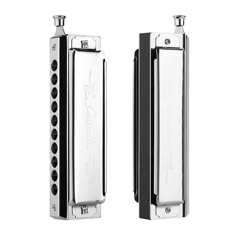 [AUSTRALIA] - Chromatic Harmonica Professional Grade 10 Hole 40 Tone Key of C Stainless Steel Heavy Duty with Case & Cleaning Cloth for Professional Player,Band,Beginner Stainless Steel Chromatic - Key C 