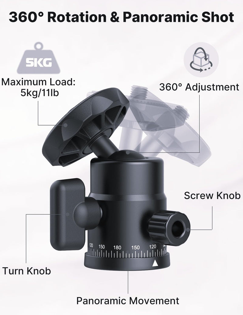 [AUSTRALIA] - XIAOTJ Mini Ball Head with Hot Shoe Mount Adapter, Metal 360° Rotating Panoramic Tripod Head with 1/4" Screw, for Monitor/LED Light/Action Cameras/Phone Holder Attach DSLR Camera Cage Cold Shoe Mount 