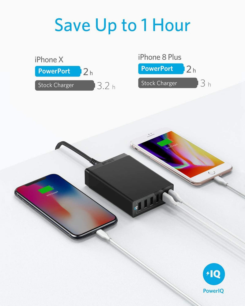 Anker Cable [5 Pack 6ft], USB to USB C Cable & Anker Charger, 60W 6 Port Charging Station