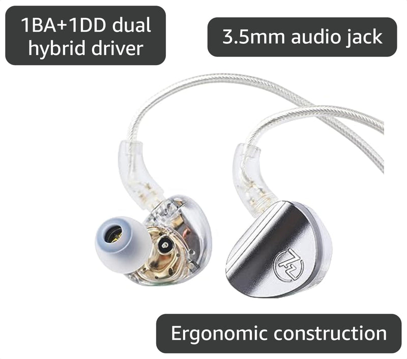Linsoul 7HZ SONUS 1DD+1BA Dual Driver in Ear Monitor HiFi Wired Earbuds IEM | with Detachable High-end Silver-Plated OCC Cable, Aluminum Back Cavity for Audiophile, Gaming Earbuds, Grey, 3.5mm