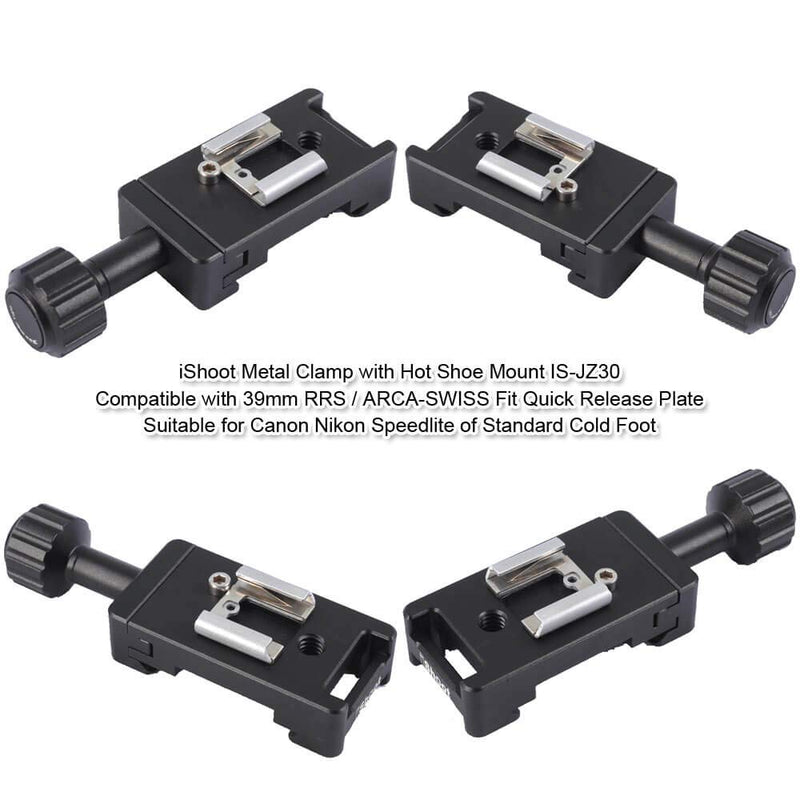 [AUSTRALIA] - iShoot Metal Clamp with Universal Hot Shoe Mount Compatible with 39mm Arca-Swiss Fit Quick Release Pate L-Shaped Camera Holder Bracket Support & Speedlite Flash of Standard Cold Foot 