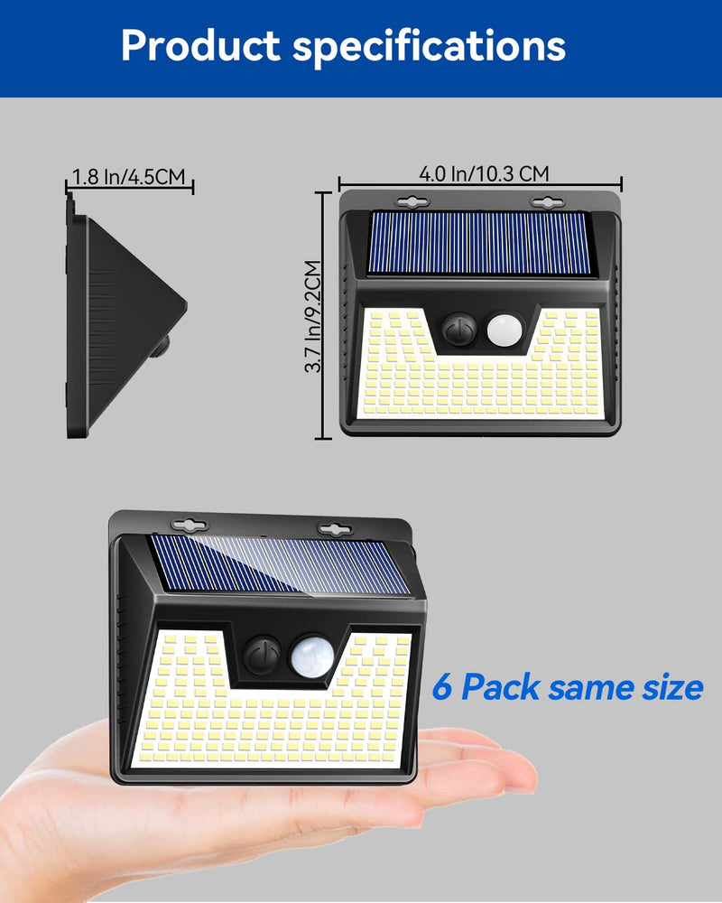 Peasur Solar Lights Outdoor Motion Sensor, 6 Pack 140 LED Solar Powered Fence Light Waterproof, 3 Modes Security Wall Lighting for Outside Yard Deck Garden Black Frame