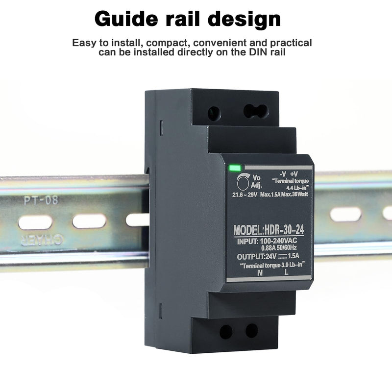 Jadeshay DIN Rail Power Supply 24 V 1.5 A 30 W DIN Rail Power Supply 12 V HDR-30-12 30 W 24 V 1.5 A Switching Power Supply DIN Rail Transformer AC/DC Single Phase Transformer HDR-30W-24V1.5A