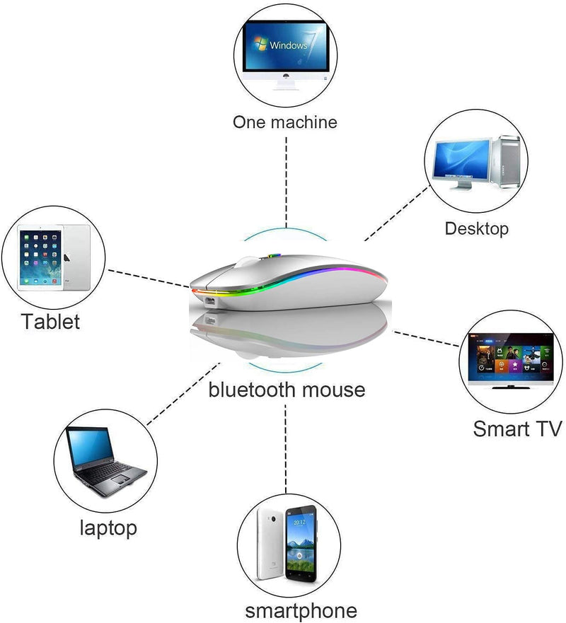 LED Bluetooth Mouse,Bluetooth Mouse for MacBook Pro/MacBook Air/iMac/mac/ipad/ipad pro,Wireless Mouse for Macboook Air/MacBook Pro/PC (Silver) Silver