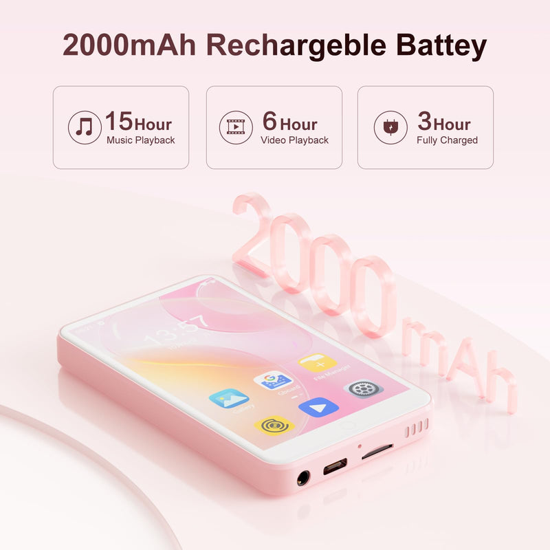 [AUSTRALIA] - 80GB MP3 Player with Bluetooth and WiFi, Android Player with Speaker Mp3 & Mp4 Music Player with Spotify, Amazon Music, Browser, Deezer, 4.0" Touch Screen, Download Music,Up to 512GB(Pink) Pink 