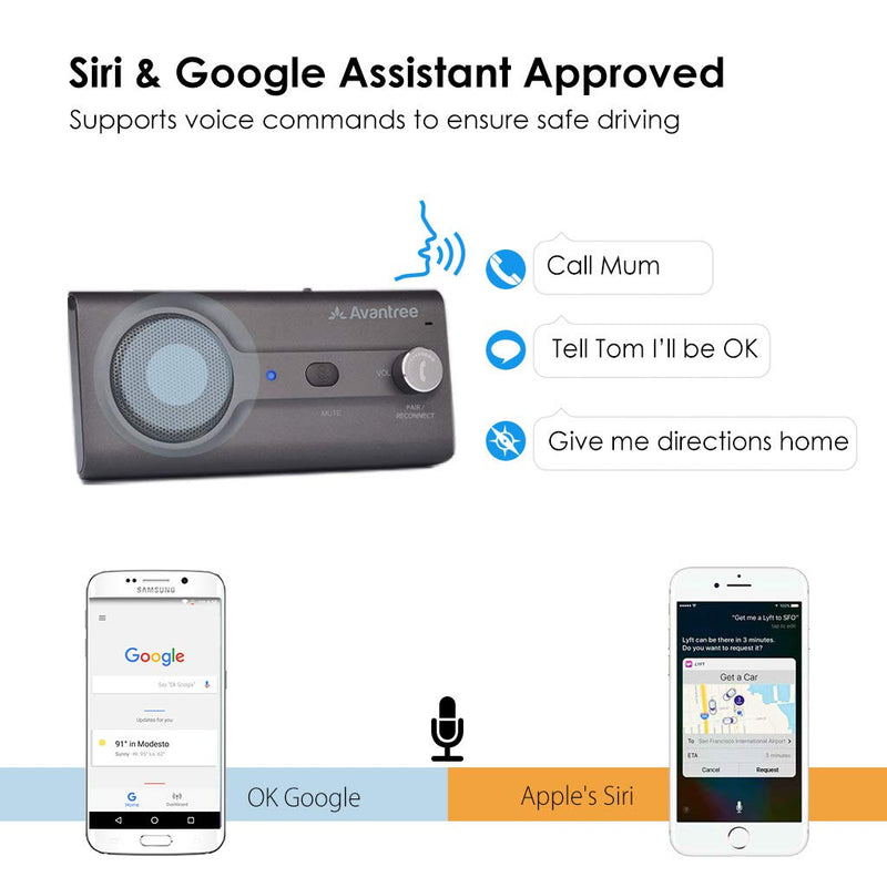 Avantree CK11 Hands Free Bluetooth 5.0 Car Kits, Loud Speakerphone, Support Siri Google Assistant & Motion Auto On Off, Volume Knob, Wireless in Car Handsfree Speaker Kit with Visor Clip - Titannium