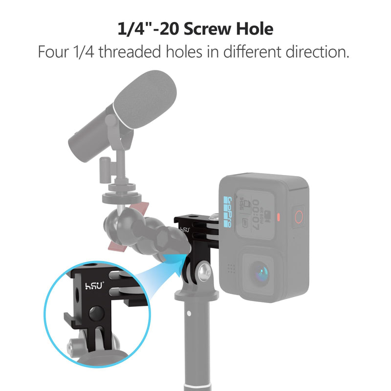 HSU Vertical Mount for GoPro, Aluminum 90 Degree Cold Shoe Direction Adapter, 1/4"-20 Screw Hole Tripod Mount for GoPro Hero 12/11/10/9/8/7/6, DJI Osmo Action 4/3 AKASO Action Camera and More
