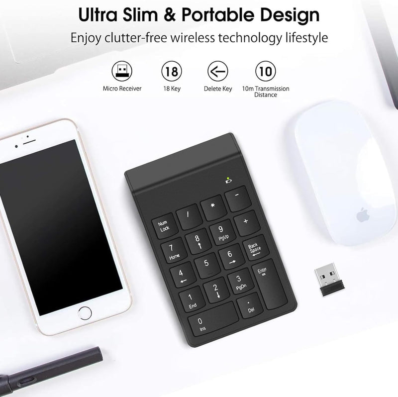 [AUSTRALIA] - Wireless Number Pad, Numeric Keypad Numpad Keyboard 10 Key USB Keypad Office Accounting Essentials Desktop Computer Laptops Accessories Compatible Chromebook NoteBook EliteBook MateBook etc. Onyx 