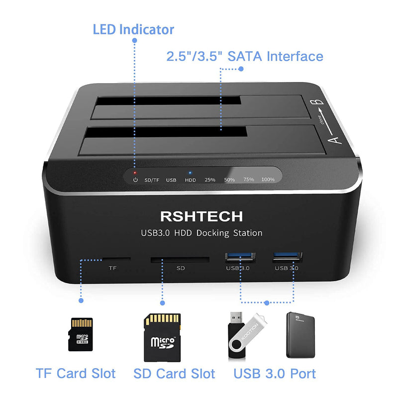 RSHTECH 3.5inch USB 3.0 to SATA External Hard Drive Enclosure+SATA Dual Bay Hard Drive Docking Station