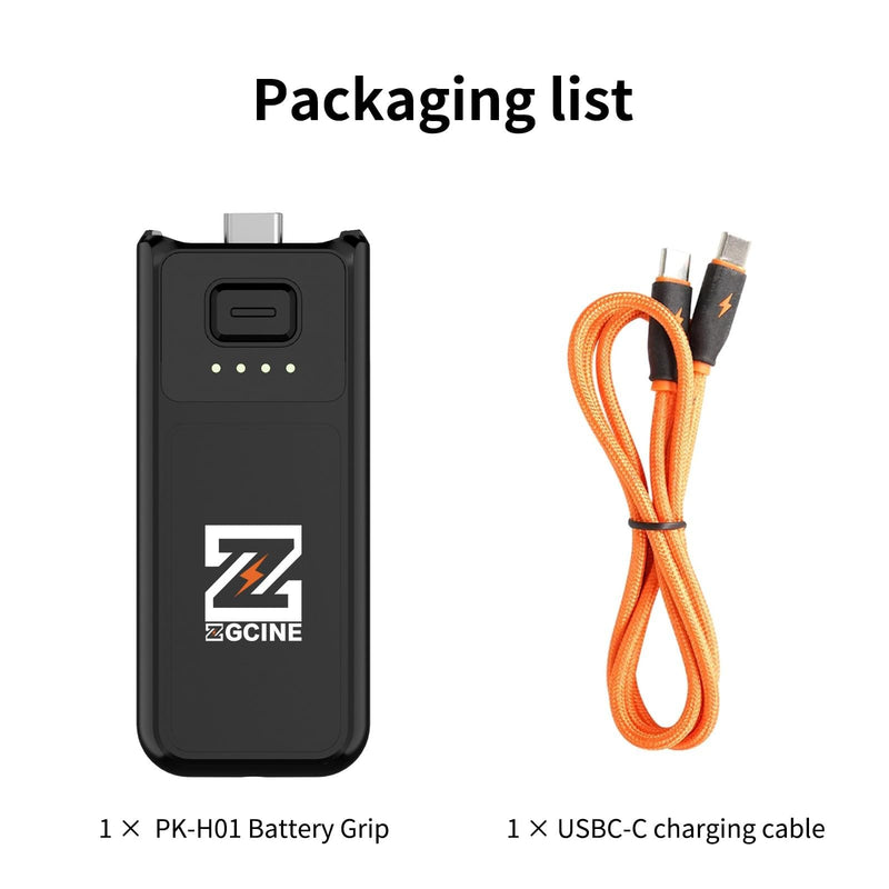 ZGCINE PK-H01 Battery Handle for DJI OSMO Pocket 3, 7.7V/1600mAh (1.0X Charge), 17W PD Fast Charging, Battery Grip with 1/4" Thread + Arri Hole
