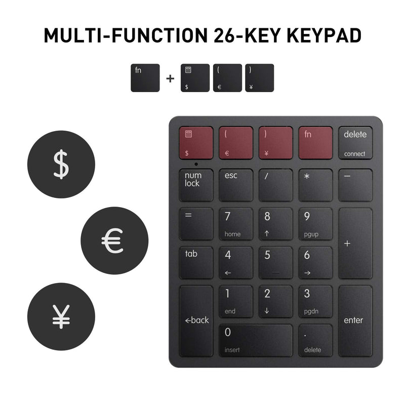 havit Bluetooth Number Pad Wireless Numeric Keypad Numpad 26 Keys Portable Mini Financial Accounting Rechargeable Numeric Pad for Laptop Desktop, PC, Surface Pro,Notebook (Black) Black