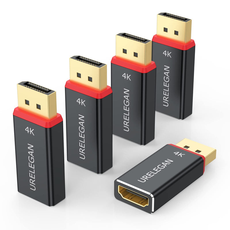 DisplayPort to HDMI Adapter 5-Pack (NOT USB), 4K UHD Display Port (DP) to HDMI Converter Aluminum Shell Support Video & Audio Compatible with DisplayPort Source Devices 0.4 Feet 5Pack