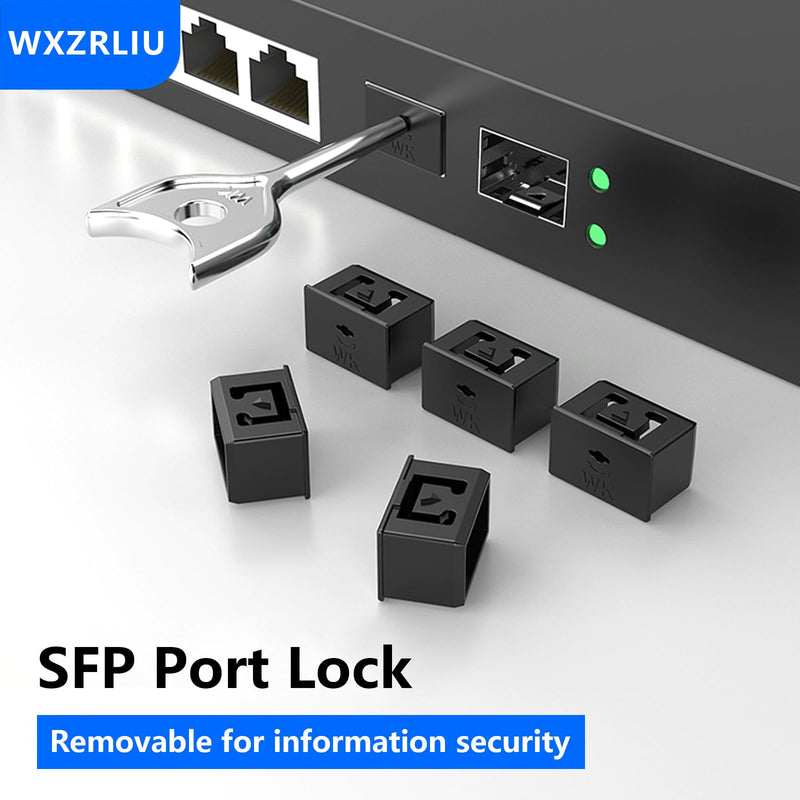10Pcs SFP Port Lock with 1 Keys,Switch Port Lock/Fiber Port Security Plug,SFP Dust Cap to Prevent Unauthorized Access,Suitable for Data Centers, Server Room,Desktops,Laptops,etc. (Black) Black